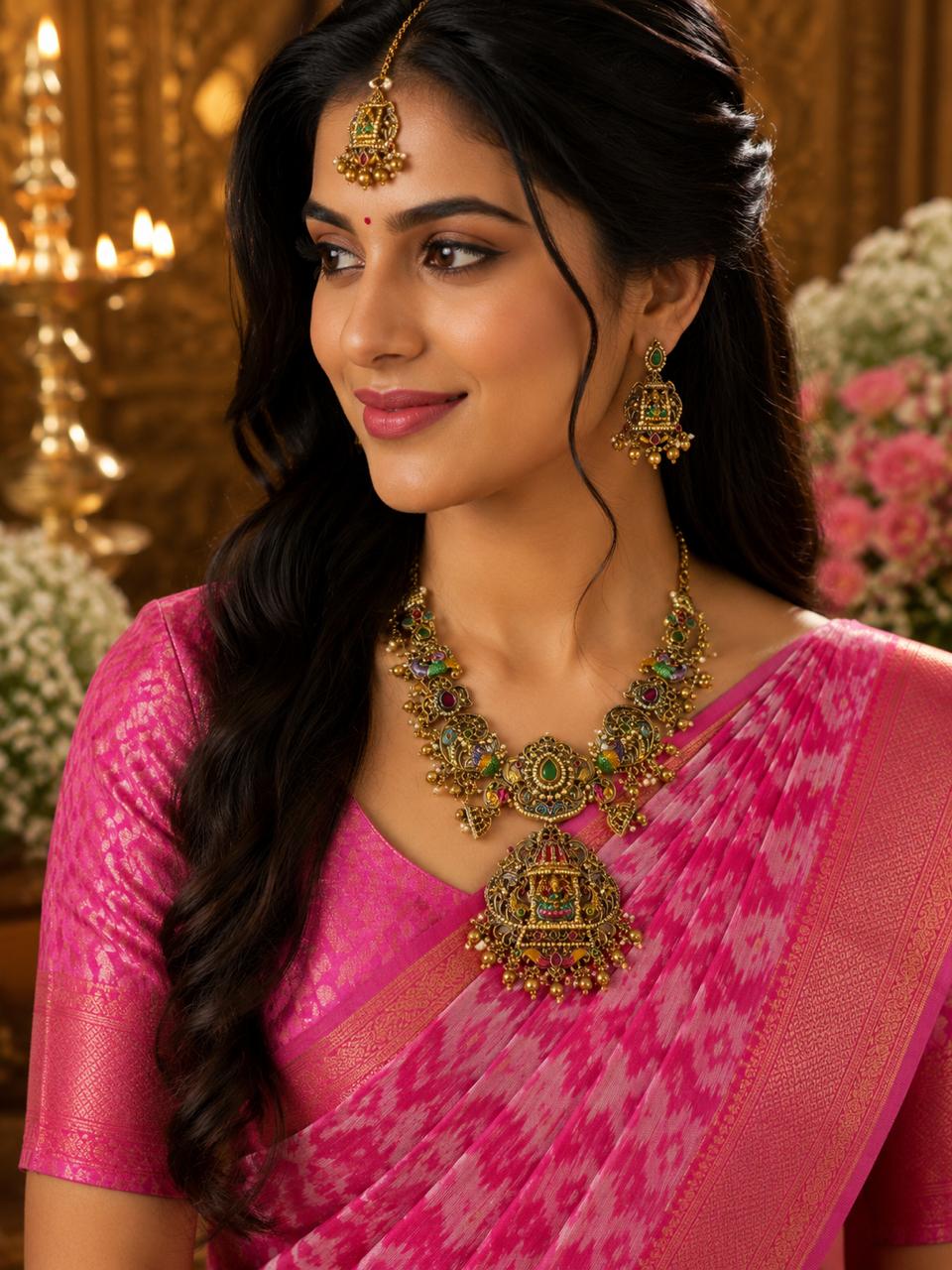 Traditional Lakshmi Peacock Combo Necklace Set with Papadi billa
